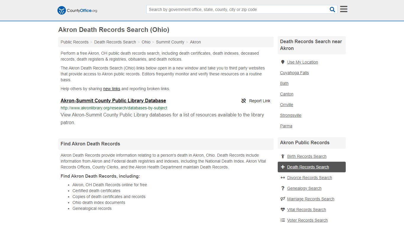 Death Records Search - Akron, OH (Death Certificates ...